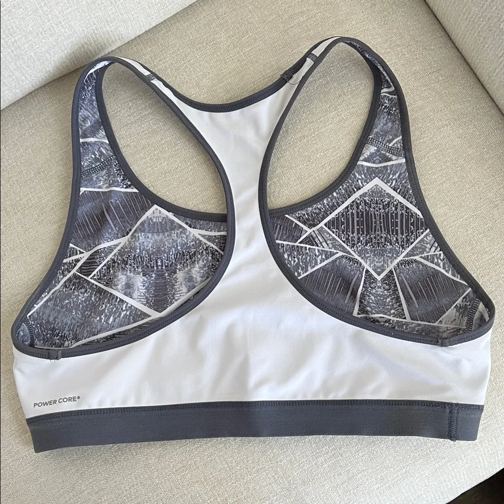 Power Core Gray Geometric Racerback Sports Bra - Picture 3 of 4
